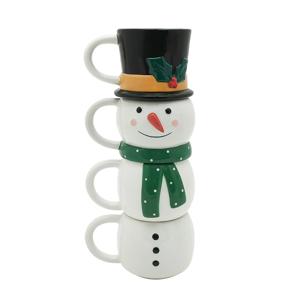 Elsjoy Set of 4 Christmas Stackable Coffee Mugs Christmas