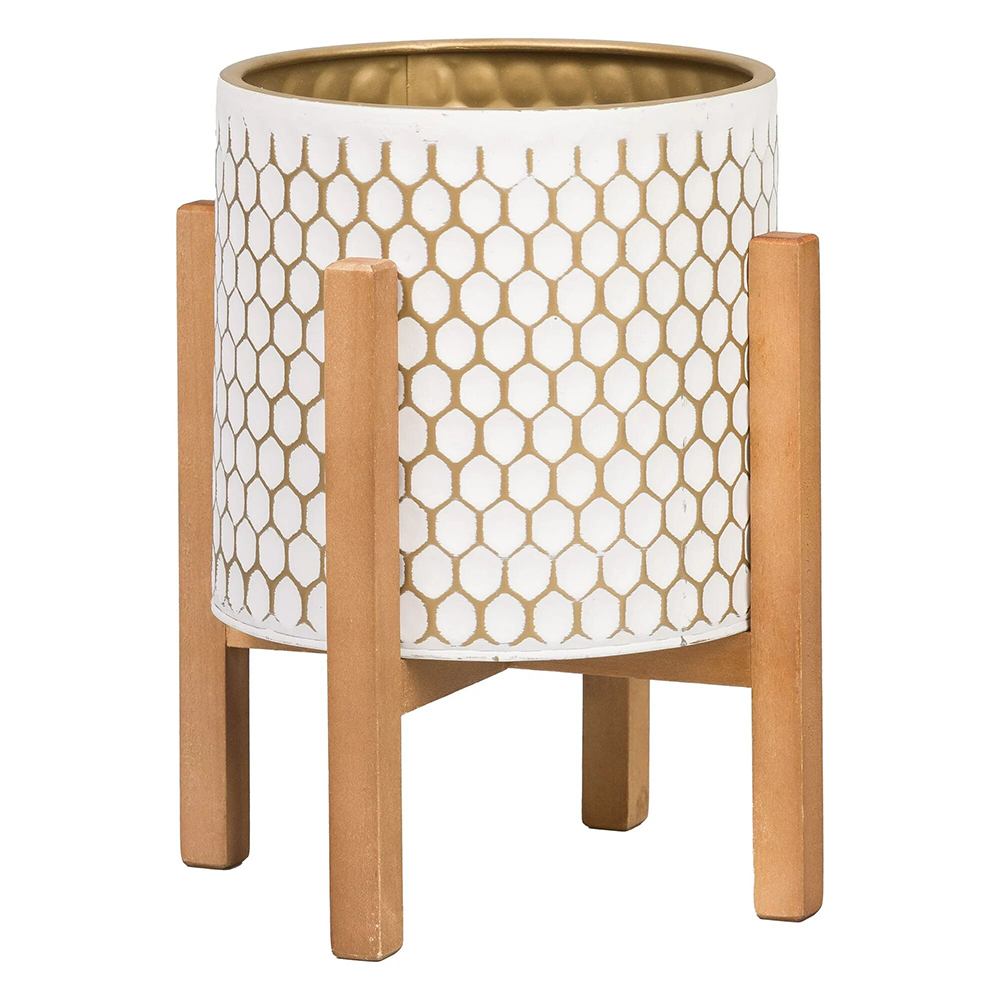 Honeycomb Mid-Century Modern Indoor Metal Pot Planter